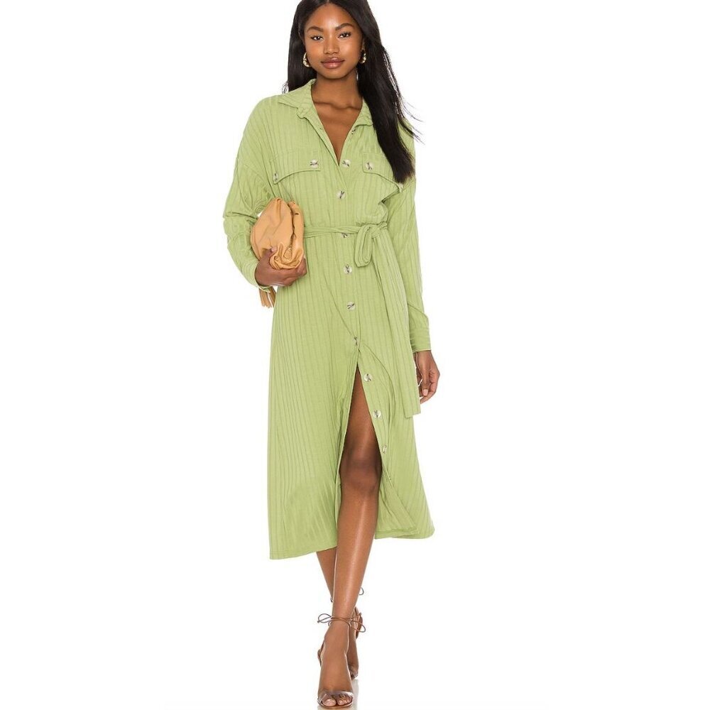 Callahan Knitwear NWT Lir Dress in Olive Size Small Button Down Midi Long Sleeve